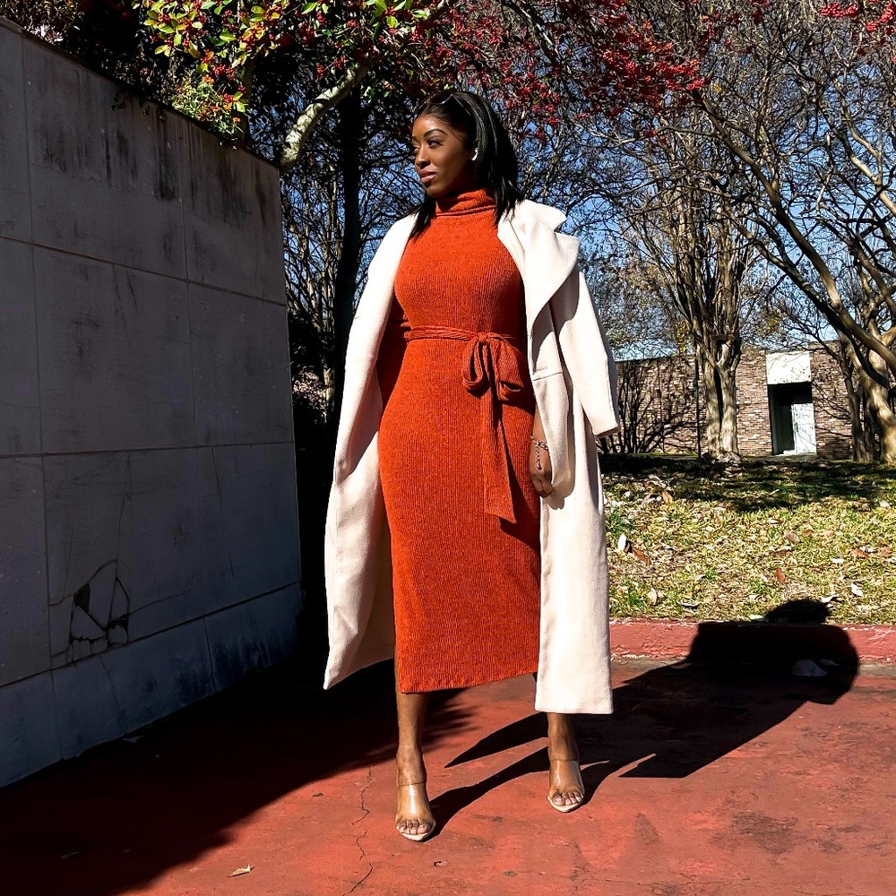 Orange Long Sleeve Sweater Dress